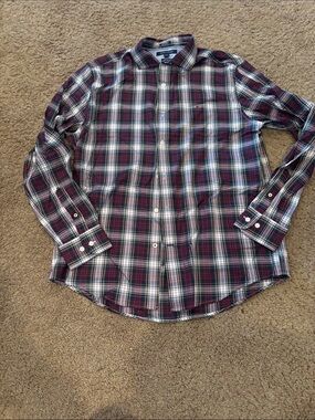 Tommy Hilfiger Burgundy and Green Plaid Button-Down Shirt